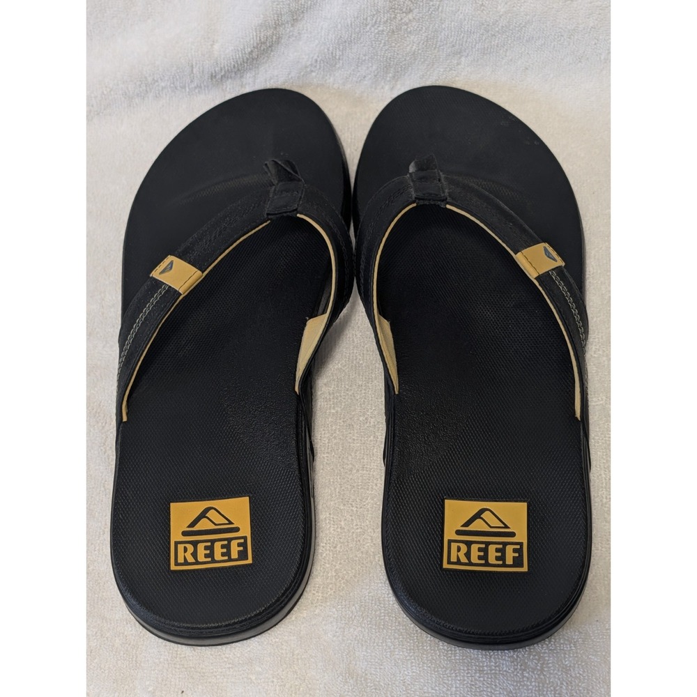 Reef Cushion Phantom Black w/ Yellow Flip Flops Sandals Men's 13 New Without Tag